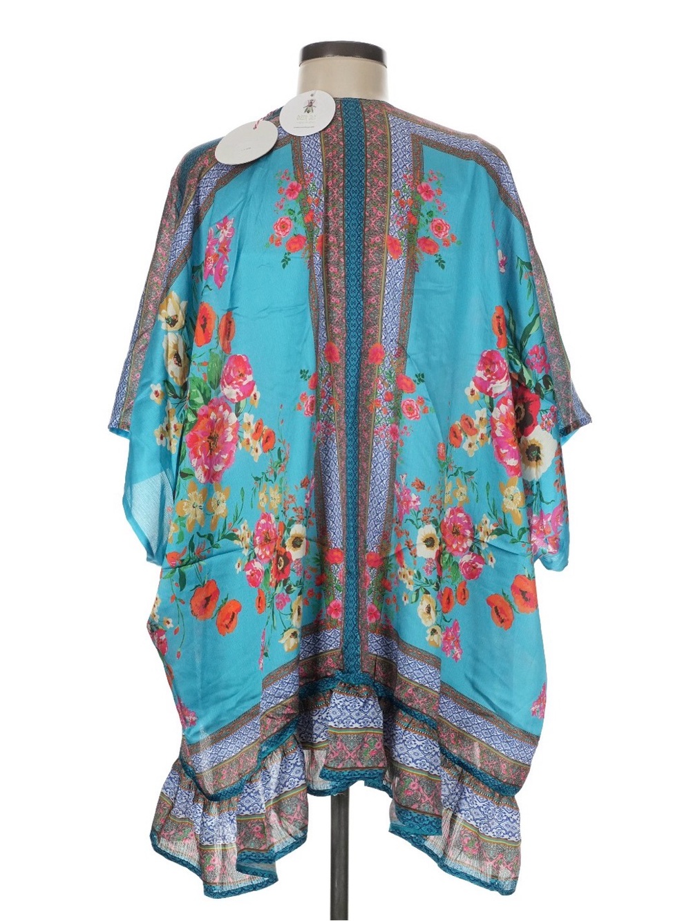 Umgee NWT Women's Boho 3/4 Sleeve Floral Kimono - Picture 2 of 7